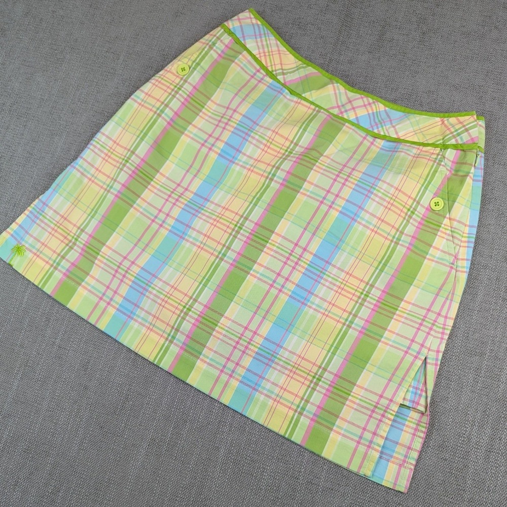 Lilly Pulitzer Golf Skort Womens Sz 4 Colorful Plaid Embroidered Mini Cotton